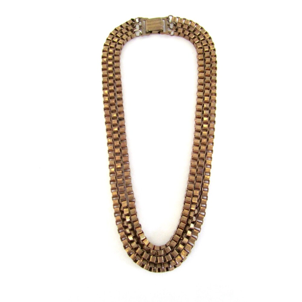 Vintage 1940s 50s Triple Strand Box Chain Necklace Heavy Venetian Links - Picture 3 of 12